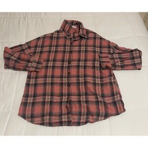 Fantaslook‎ Oversized Plaid Flannel Shirt Women XL Pink Black Button Down